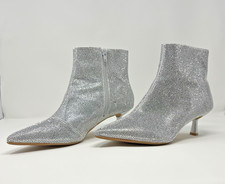 Alex Marie Women’s 8M Silver Rhinestone Ankle Boots Pointed Toe Kitten Heel