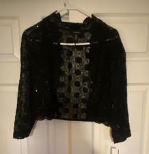 R M Richards Sheer Lace Open Front Bolero Shrug 3/4 Sleeve Black XL 3158M
