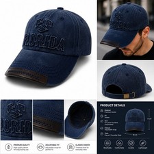 Florida Denim Baseball Cap Adjustable Unisex Casual Snapback Hat Blue 
