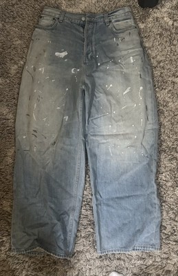 Acne Studios Wide-Leg Light Blue Jeans Paint Splatter Distressed