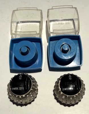 2 IBM Selectric Typewriter Element Ball Lot Symbol II Symbol 12 w/ Case 12 Pitch