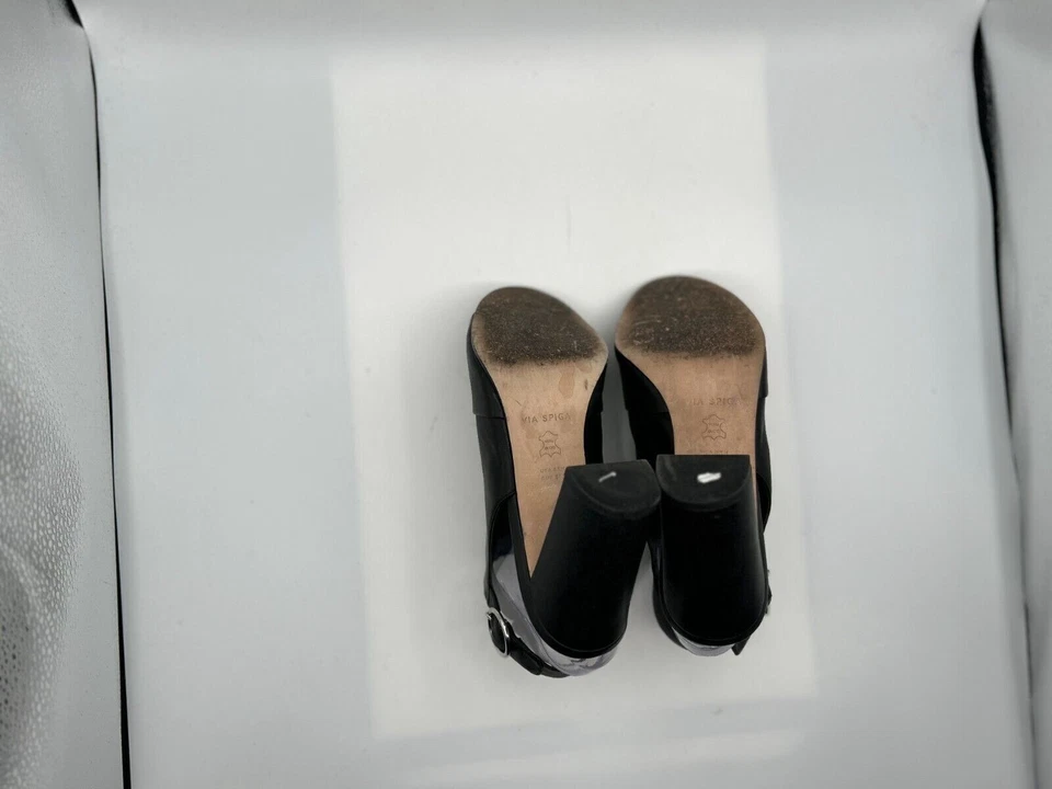Zapatos de vestir Via Spiga Tacones Para mujer Talla 8,5 M Cuero Negro Peep-Toe Tacón bloque Foto 4 de 4
