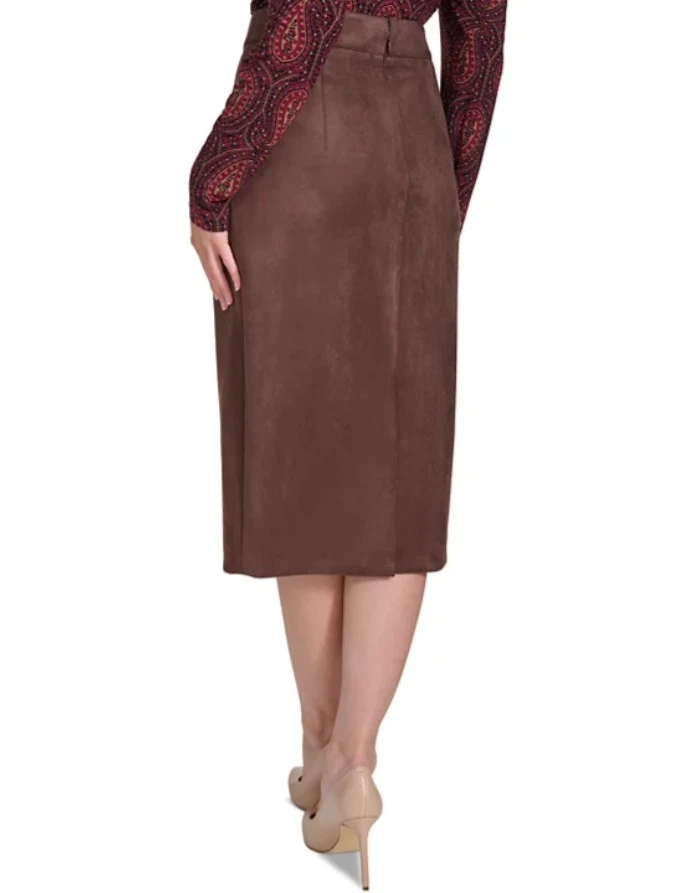 Tommy Hilfiger Women's Faux-Suede Pencil Skirt Brown Size 4 - Image 4 of 4