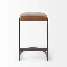 Tyson 17L x 18W x 28H Medium Brown Leather W/Gun Metal Gray Base Stool