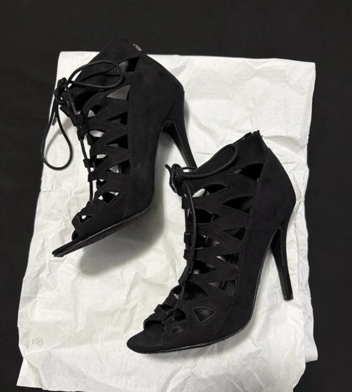 Chinese Laundry Women's Black Suede Lace-Up Peep Toe Stiletto Pumps 9