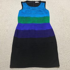 Calvin Klein Womens sz 10 Dress Multicolor Color Block Sheath Tiered Sleeveless
