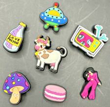 Trippy Random Lot of 7 Jibbitz Croc Shoe Charms Mushroom UFO Cow TV Singer