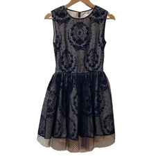 RED VALENTINO Mesh Sheer Sleeveless Dress, Size 40, Navy Women USED