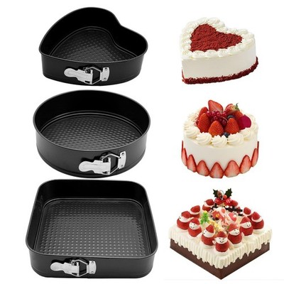 Springform Cake Pan Set of 3 (7, 8, 9 Inch) Heart Round Square Leakproof Nons...