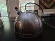 Vintage 1930s Vintage Art Deco Silver Tone Tea Kettle