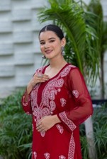 kurti Chikankari for women red kurti soft georgette fabric kurti with inner