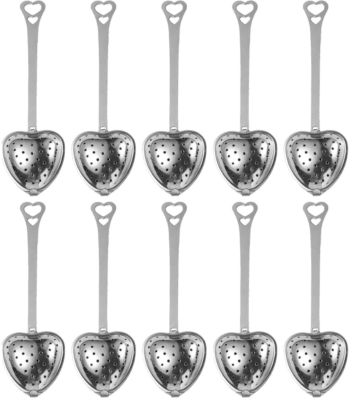 Heart Shaped Tea Filter Spoon with Handle Grip for Loose Leaf Tea, 10-Pack