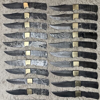 LOT OF 20, 9'' DAMASCUS STEEL HAND FORGED BLANK SKINNER BLADES W LEATHER SHEATH