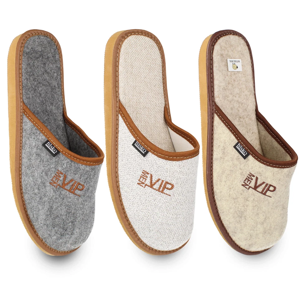 Hausschuhe Herren VIP MEN Wollfilz Leinen Filz bis Gr. 50 Premium filsko Staun