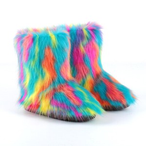 rainbow furry boots