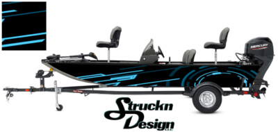 Pontoon Fishing Graphic Decal Boat Vinyl Wrap Modern Lines Blue Shapes Neon US