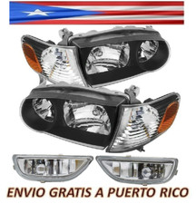 For 01 02 Toyota Corolla Headlights Black Housing And Fog Lights Set Left Right