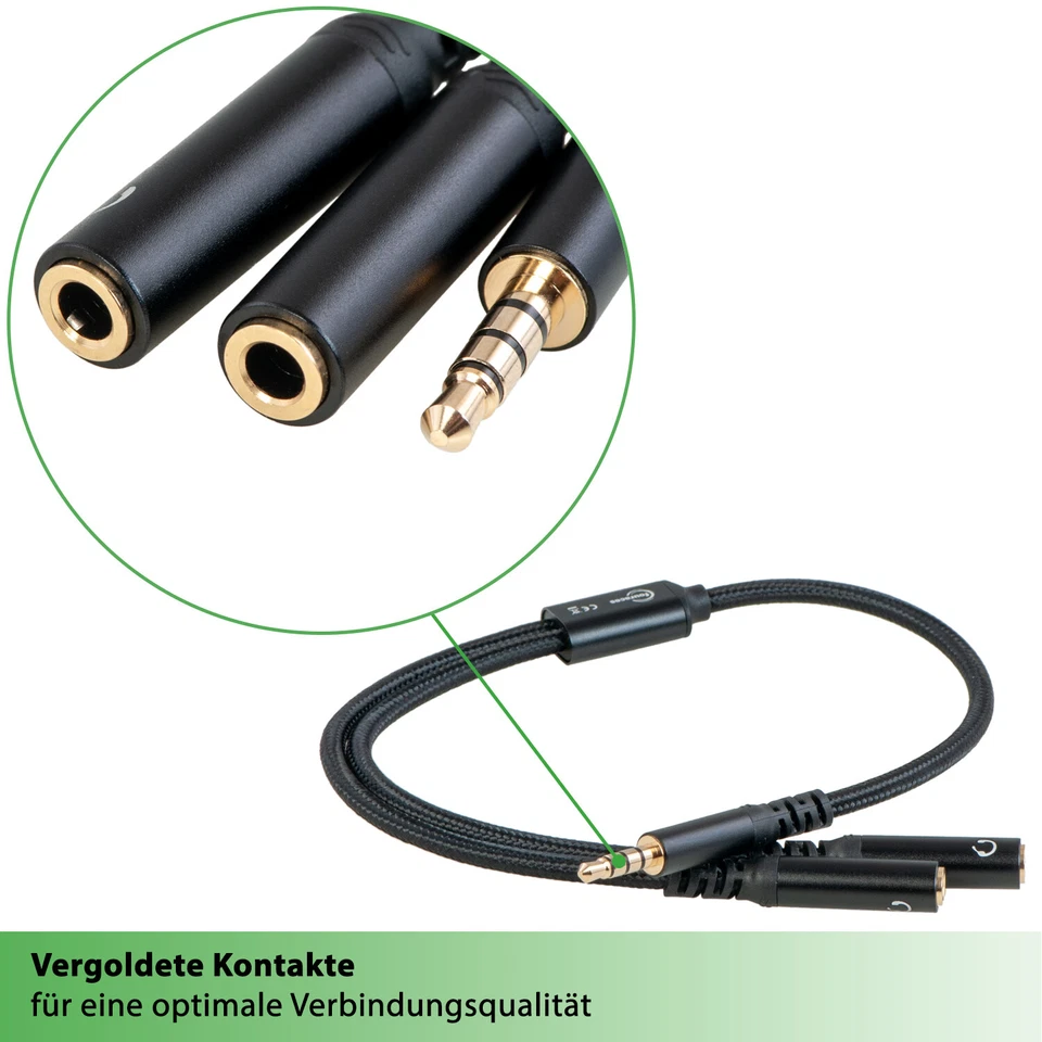 fouraces AUX Splitter, kurz, 30cm, 4-polig, für Headset, Kopfhörer, PC, Handy - Bild 3 von 4