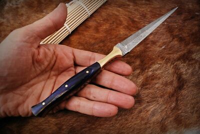 CUSTOM HAND FORGED DAMASCUS Steel Hunting Dagger Double Edge Boot Knife + sheath