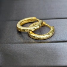 Hammered Huggie Hoop Earrings in Sterling Silver, Simple Geometric Jewellery