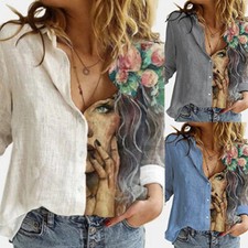 Women Shirts Elegant Tops Autumn Casual Office Button Turn Down Print Shirt