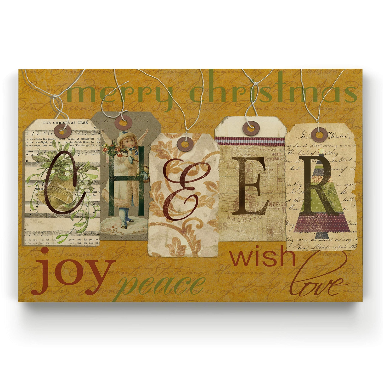 Christmas Decor Modern Home Prints Merry Xmas Cheer Tags Wall Hanging Canvas ...