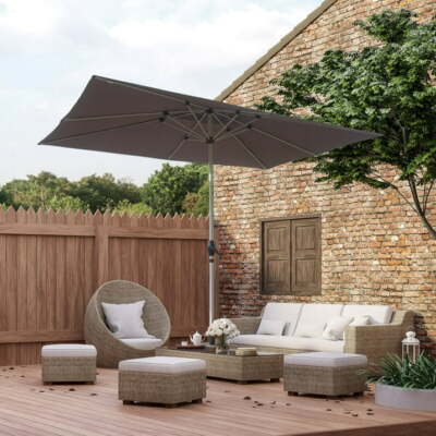9.68'×6.4' Patio Umbrella w/Push Button Tilt & Crank for Deck, Porch, Gray