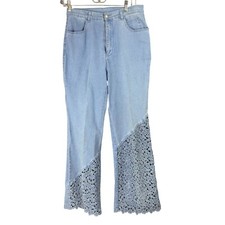 Variations Jeans Couture Womens M  Light Blue Sequined Lace Trim Flare Bottoms