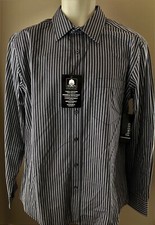 George MENS WRINKLE RESISTANT SHIRT M 38-40 NEW Button Front BLACK/GRAY STRIPE