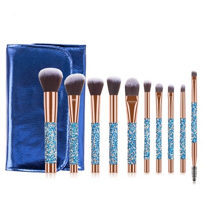 Crystal Diamanté Shiny Make Up Pinsel Set 10 Sparkly Blush Foundation Augenpinsel