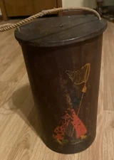 Antique English Treen Wooden String Twine Holder Box with Lid ESTATE painted