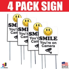 4X Smile You're On Camera Coroplast Sign Security Surveillance Plastic w/Stakes