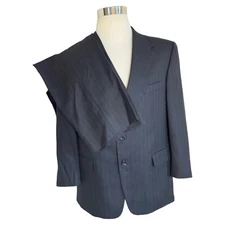 Tailors Row Men’s Black Striped Wool 2 Piece Pant Suit