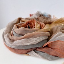 Damen Herren Retro Schal Wickel Leinen Baumwolle Quasten Streifen Leicht Weich