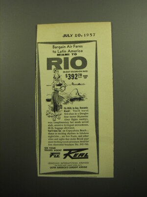 1957 REAL Airlines Ad - Bargain Air Fares to Latin America Miami to Rio