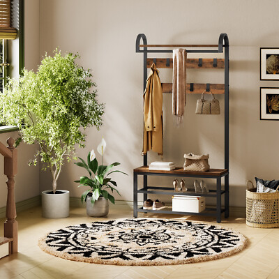 HOOBRO Garderobe Garderobenständer Schuhregal mit Sitzfläche Kleiderständer