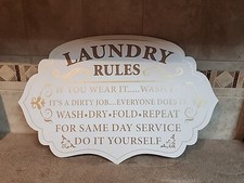 "Laundry Rules" Home Styles Wooden Sign 20" Long  13" High
