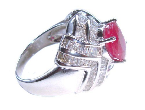4.41ct Rubino & Diamante Anello IN 18K Oro Bianco - Foto 3 di 8