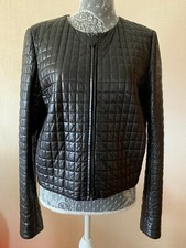 Prada Milano Women's Black Leather Quilted Jacket Coat - Size 46 - Made In Italy
