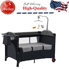 Foldable Baby Crib  Activity Center Diaper Changing Table with Music Box Toys