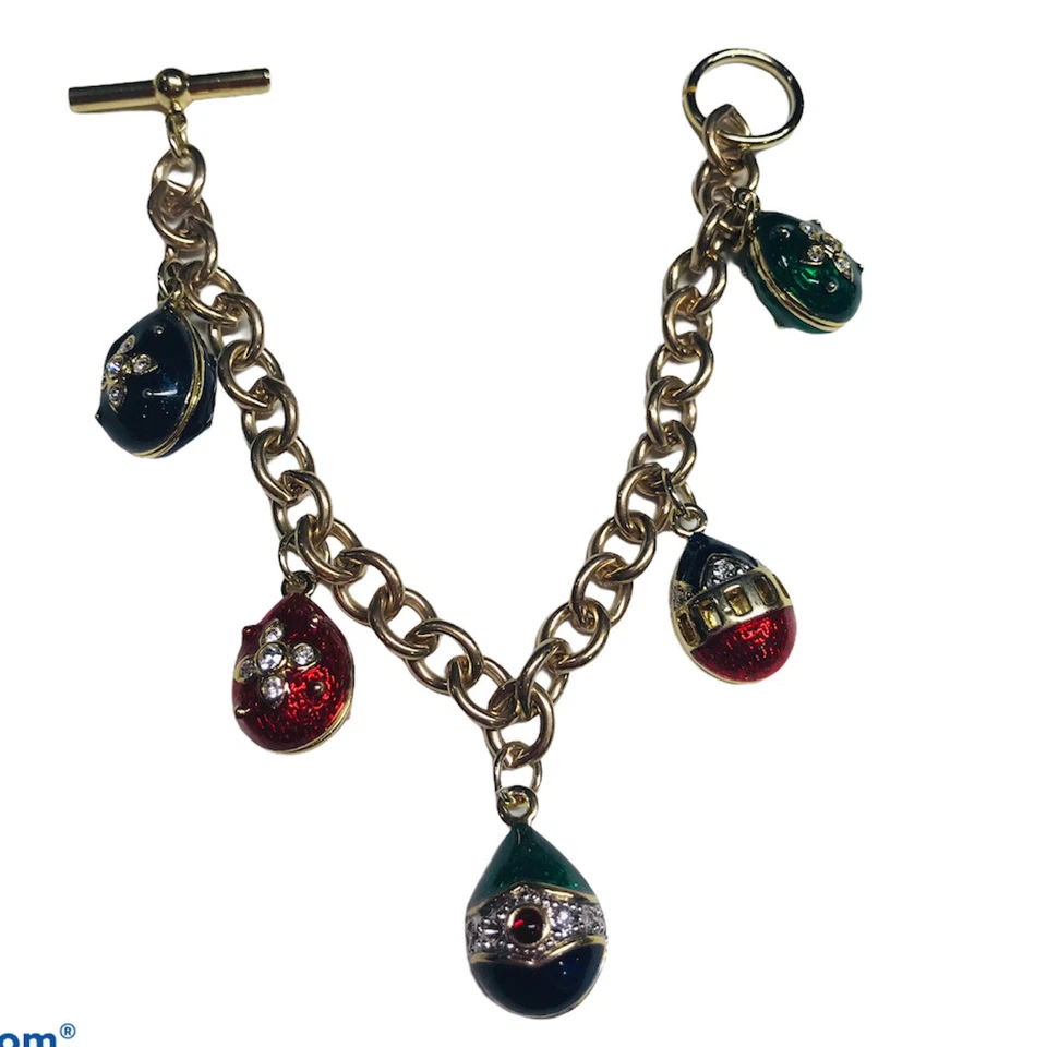 Pulsera Rojo Azul Verde Esmalte Cristal Navidad Festivo Huevo Dije 7.5" 3/21 Foto 3 de 4