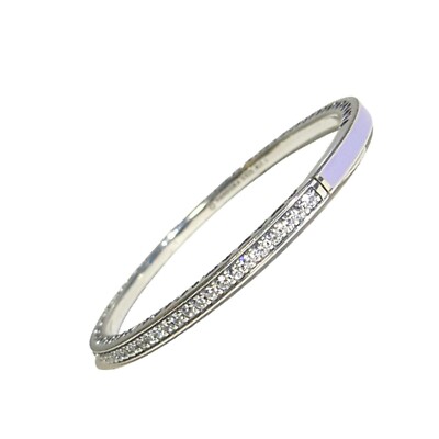 Pandora Radiant Hearts Bangle Bracelet Lavender Enamel CZ 6.9