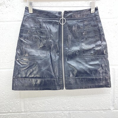 TOPSHOP PETITE BLACK LEATHER LOOK MINI SKIRT SHINT PU