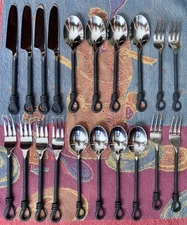 Twist & N Shout Silver Black Oxidized Stainless Steel 4 Place Settings 20 Pieces