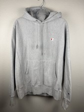 Champion Reverse Weave Hoodie Mens M Gray Pullover Sweatshirt Embroidered Logo