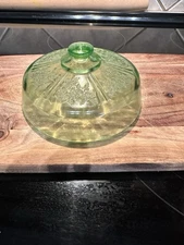 Vintage Green Uranium Vaseline Glass Cabbage Rose /Sharon Butter Dish Lid