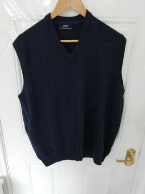 M&S XL Tank Sweater Jumper Vest Top Dark Denim Blue Extrafine 100% Lambswool
