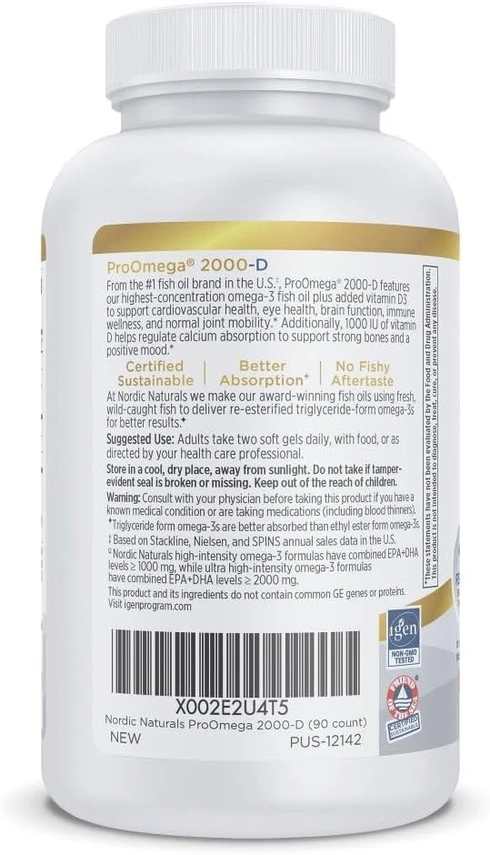 Nordic Naturals ProOmega Fish Oil 90 Softgels Concentrated Omega-3 Supplement. - Image 3 of 4