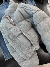 Women Gray Parka Jacket Winter Warm Thick Coat Stand Collar Zip Y2K Long Sleeve