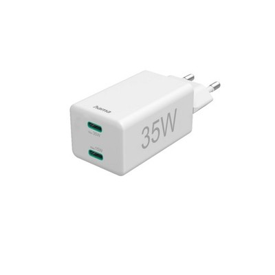 HAMA 2x USB-C, PD / Qualcomm Schnellladegerät Universal 35 Watt, Weiß